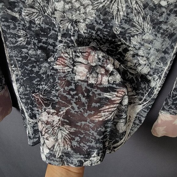 T Party Womens Y2K Floral Burnout Sheer Long Sleeve Fairy Grunge V-Neck Top M - Picture 10 of 12